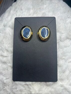 Gold-Tone Blue Oval Stud Earrings